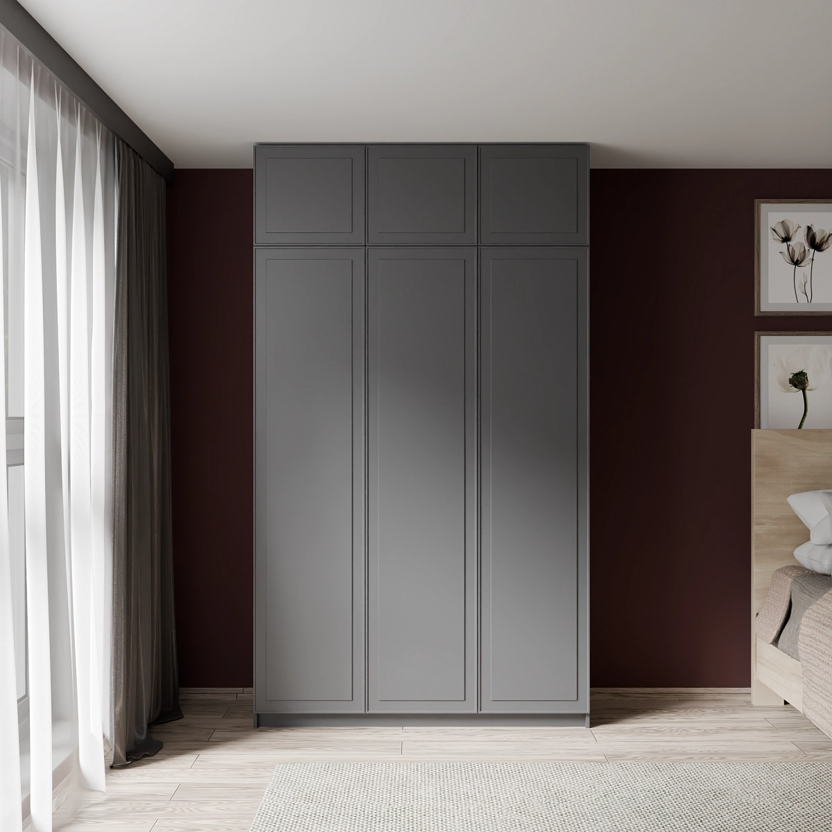 Шкаф с антресолью и фрезерованными фасадами Марс Графит (Селден)